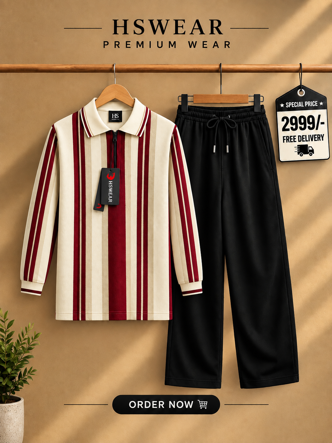 HSWEAR Premium Wear – Old Money Striped Shirt & Baggy Trouser Set