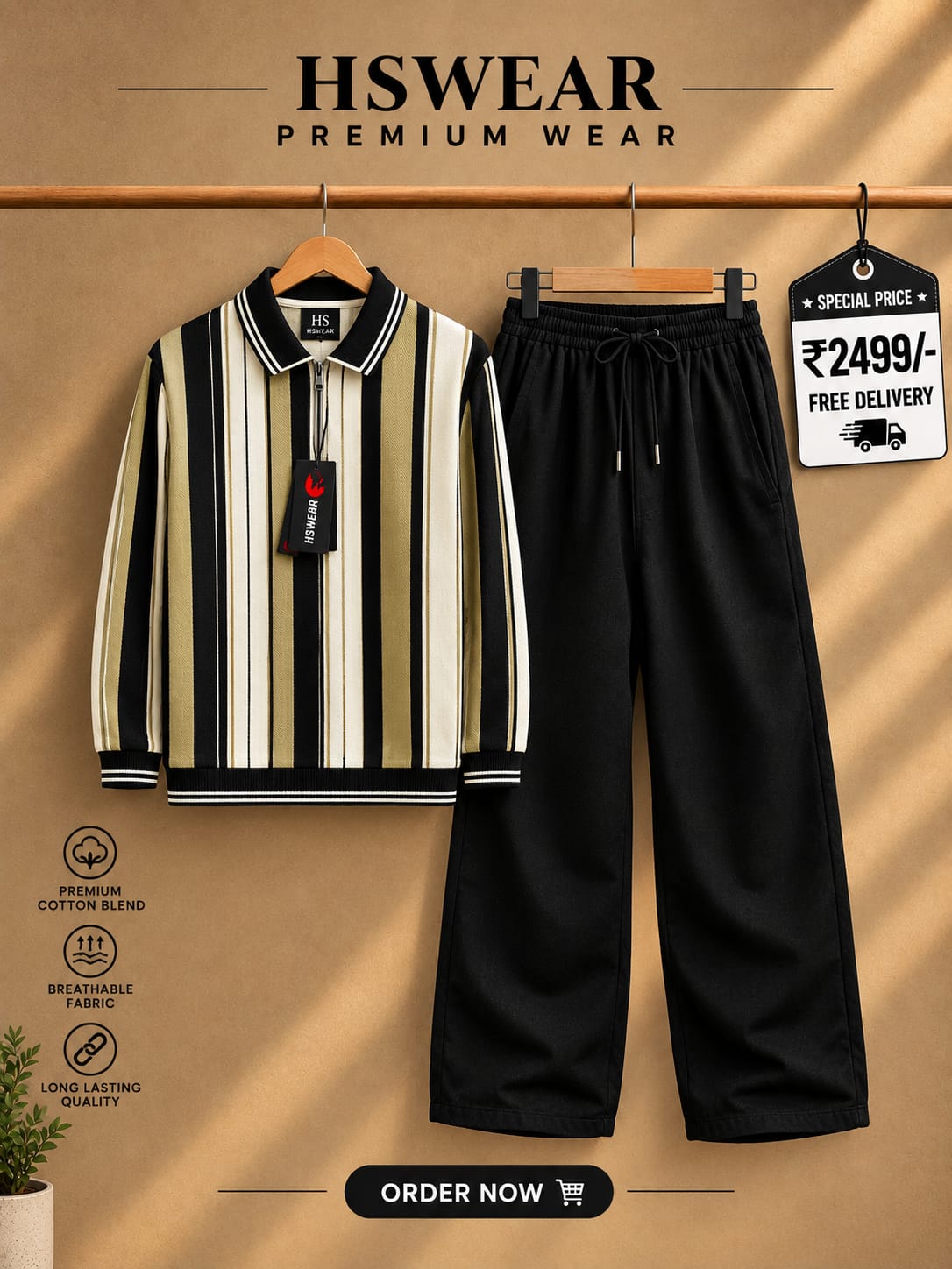 HSWEAR Premium Wear – Striped Shirt &amp; Baggy Trouser Set (OLD MONEY)