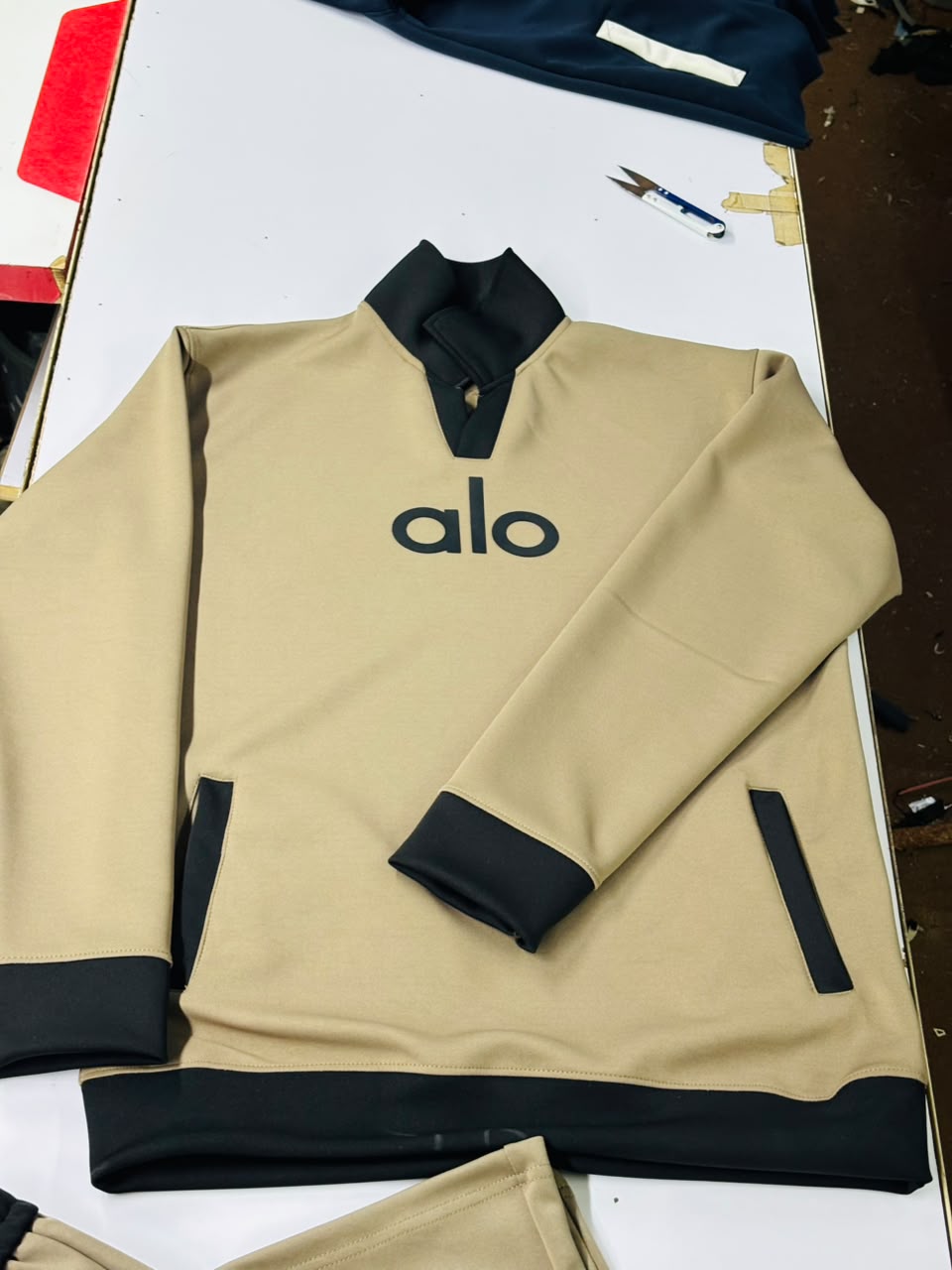 Alo Premium Imported Fabric Tracksuit Set – Beige & Black